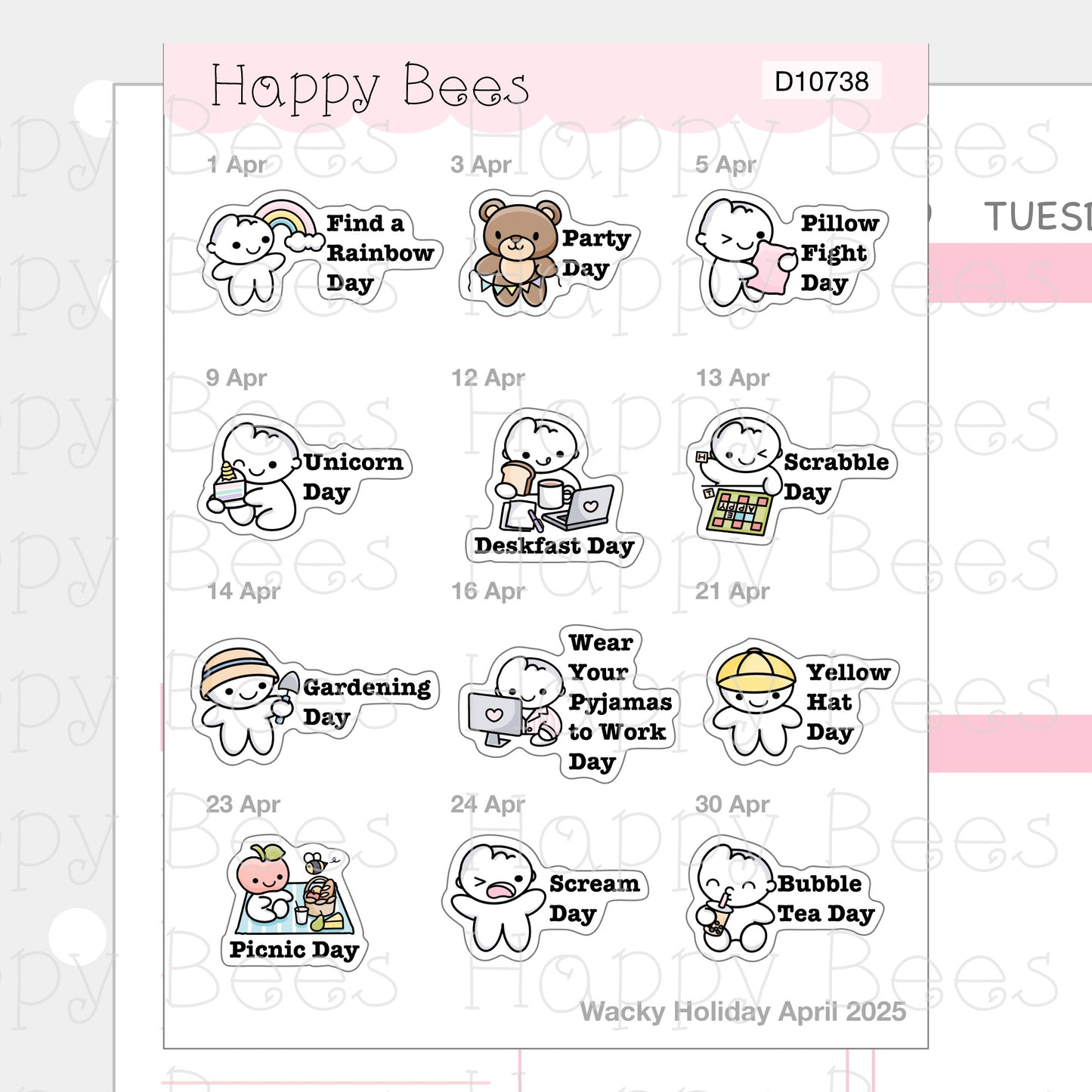 Wacky Holiday Doodles / January to June 2025 - Cute Journal Planner Stickers D10737-739