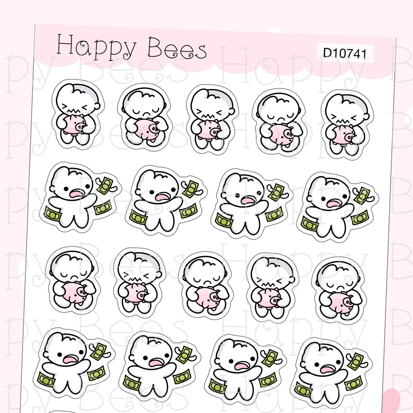 No Money Doodles - Cute Broke Finance Piggy Bank Planner Stickers D10741