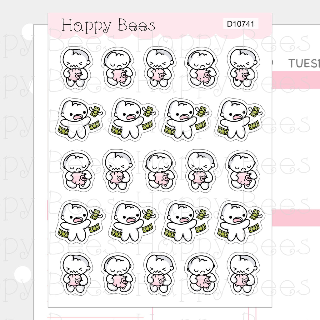 No Money Doodles - Cute Broke Finance Piggy Bank Planner Stickers D10741