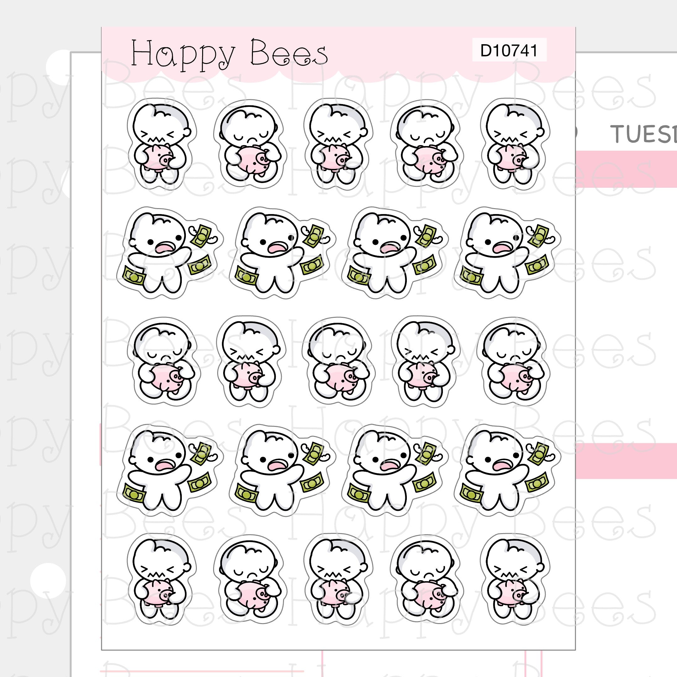 No Money Doodles - Cute Broke Finance Piggy Bank Planner Stickers D10741