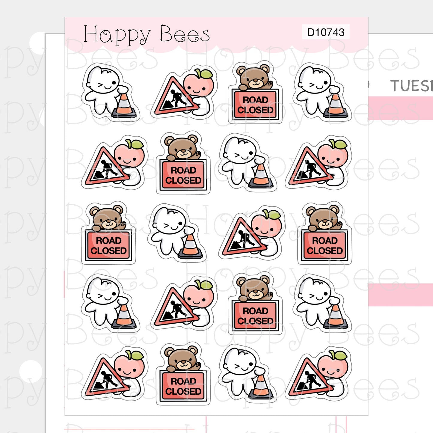 Road Works Doodles - Cute Driving Car Planner Stickers D10743