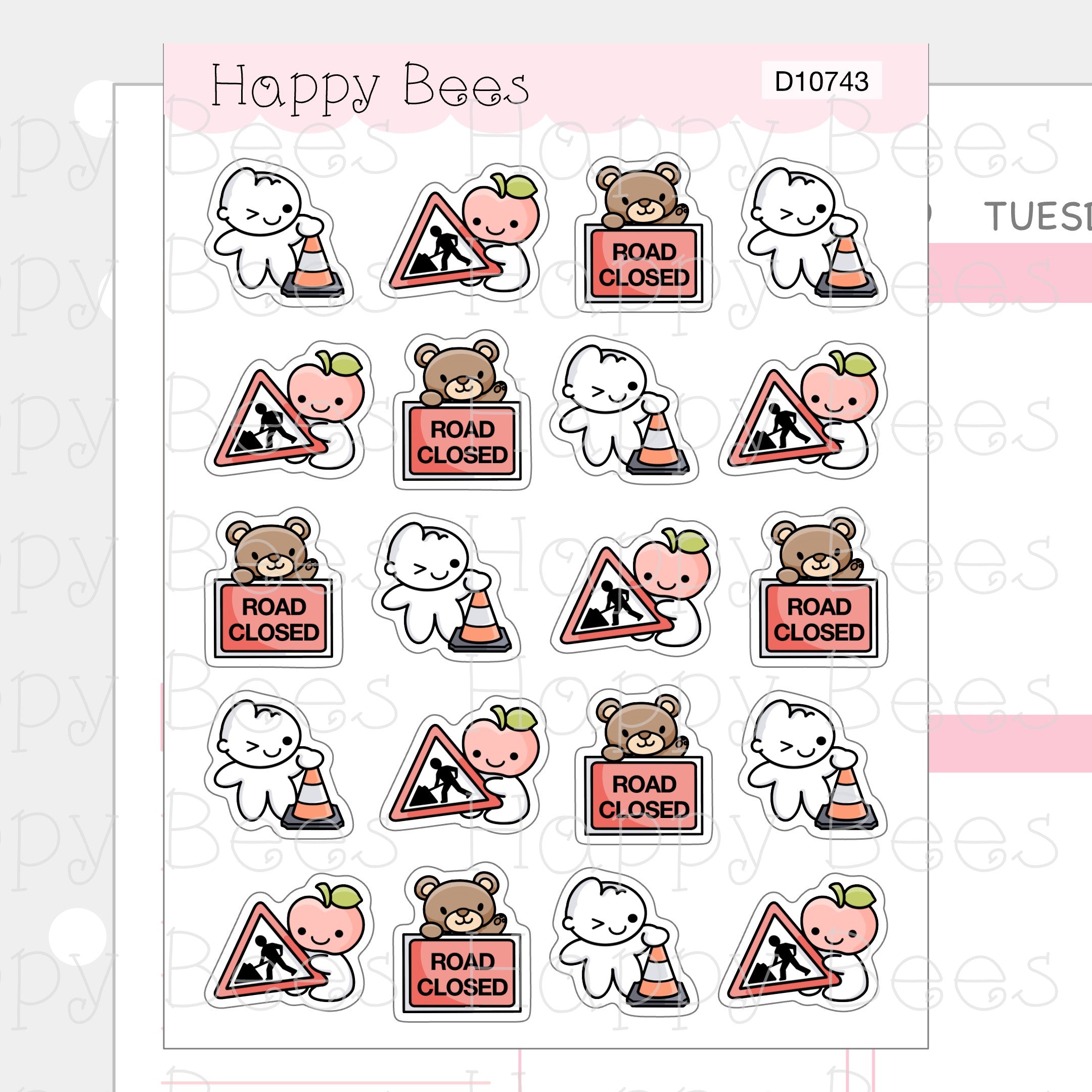 Road Works Doodles - Cute Driving Car Planner Stickers D10743