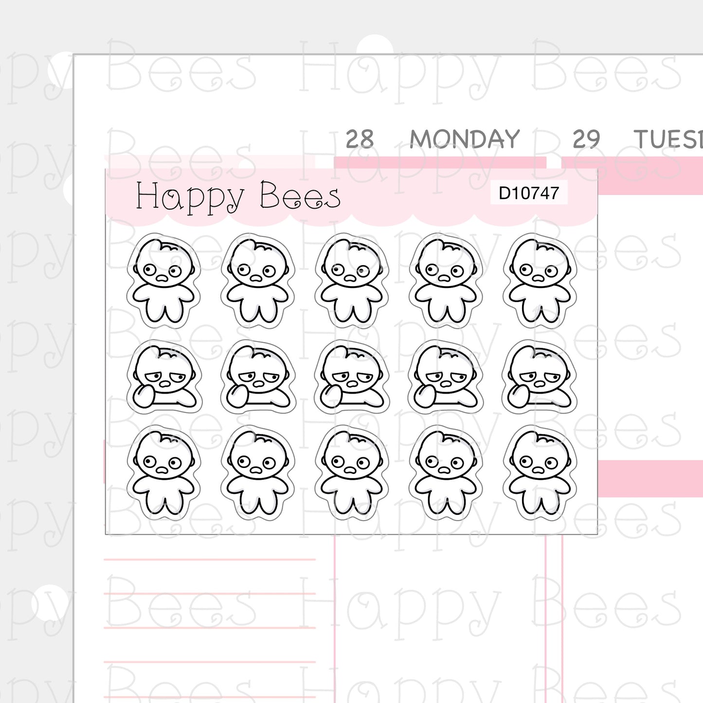 Bewildered Doodles - Cute Confused Puzzled Mood Planner Stickers D10747