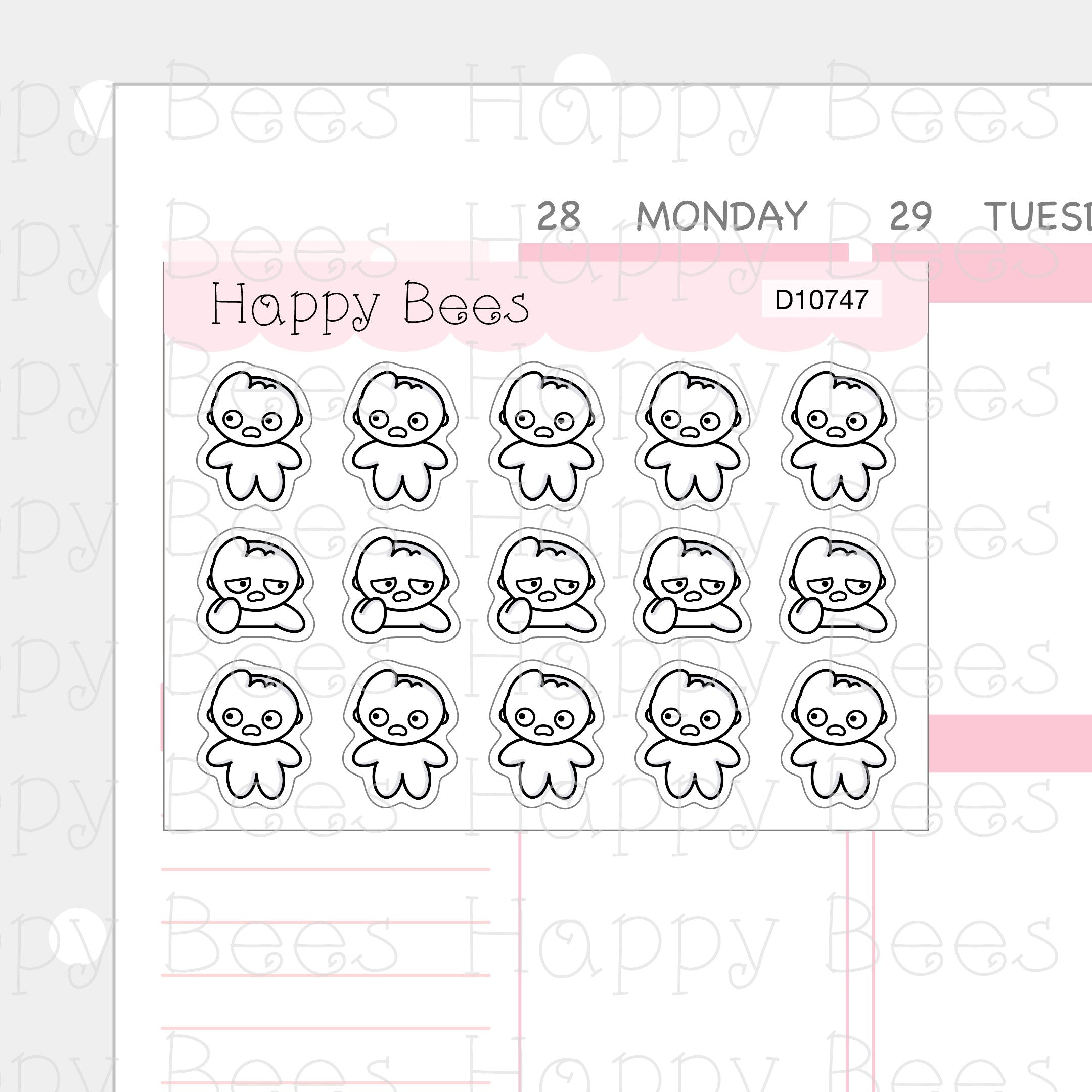 Bewildered Doodles - Cute Confused Puzzled Mood Planner Stickers D10747