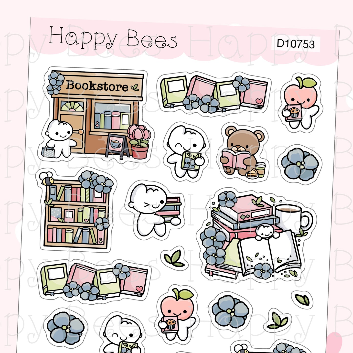 Bookstore Deco Sheet - Cute Doodles Reading Books Journal Planner Stickers D10753