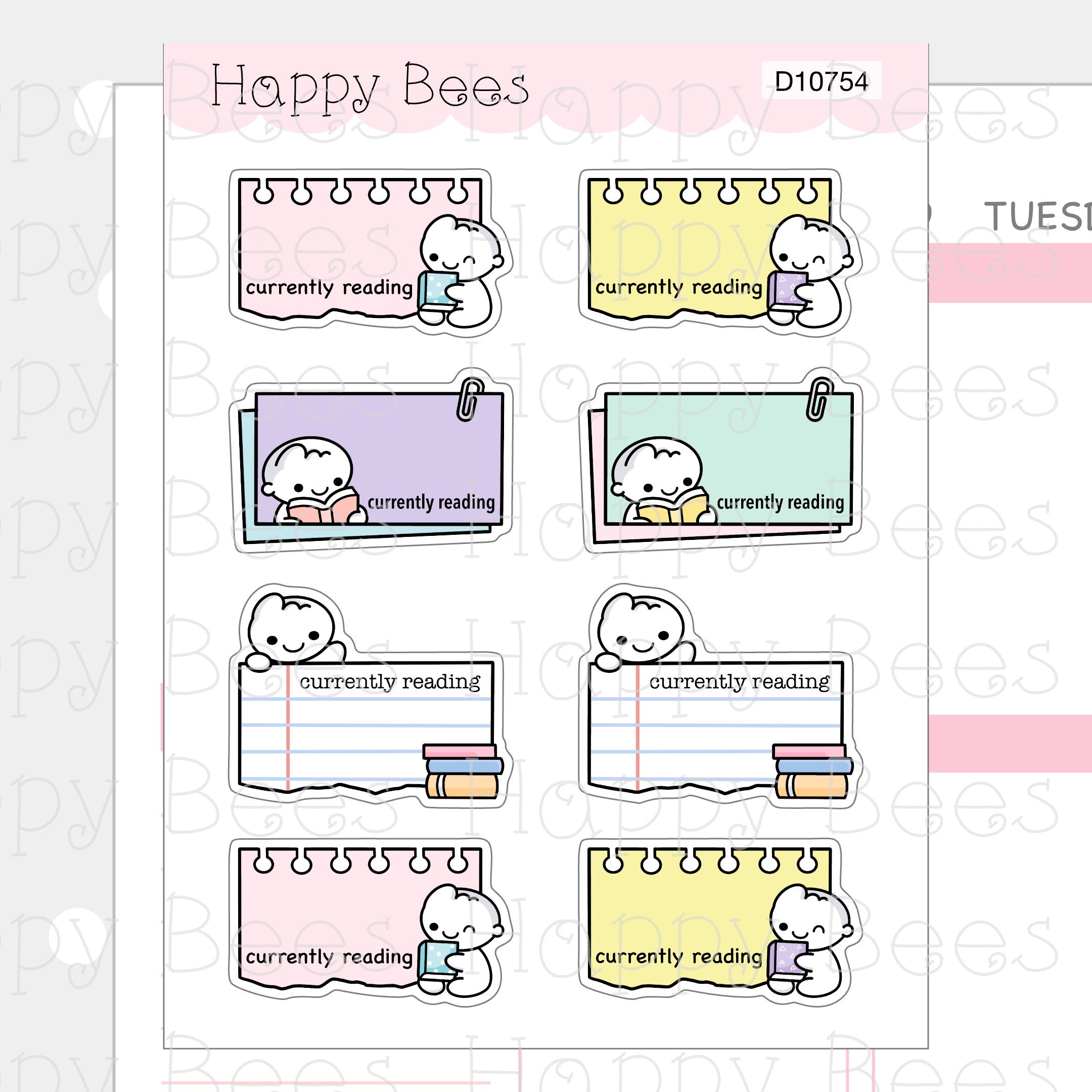 Currently Reading Memo Write In - Cute Hobonichi Cousin Memo Planner Stickers D10754