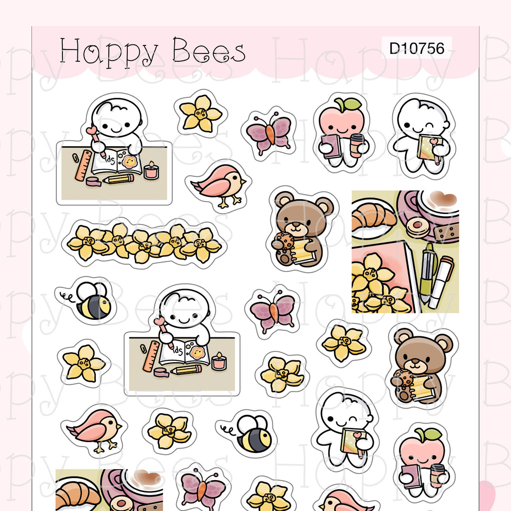 Spring Planning Deco Sheet - Cute Doodles Journal Planner Stickers D10756
