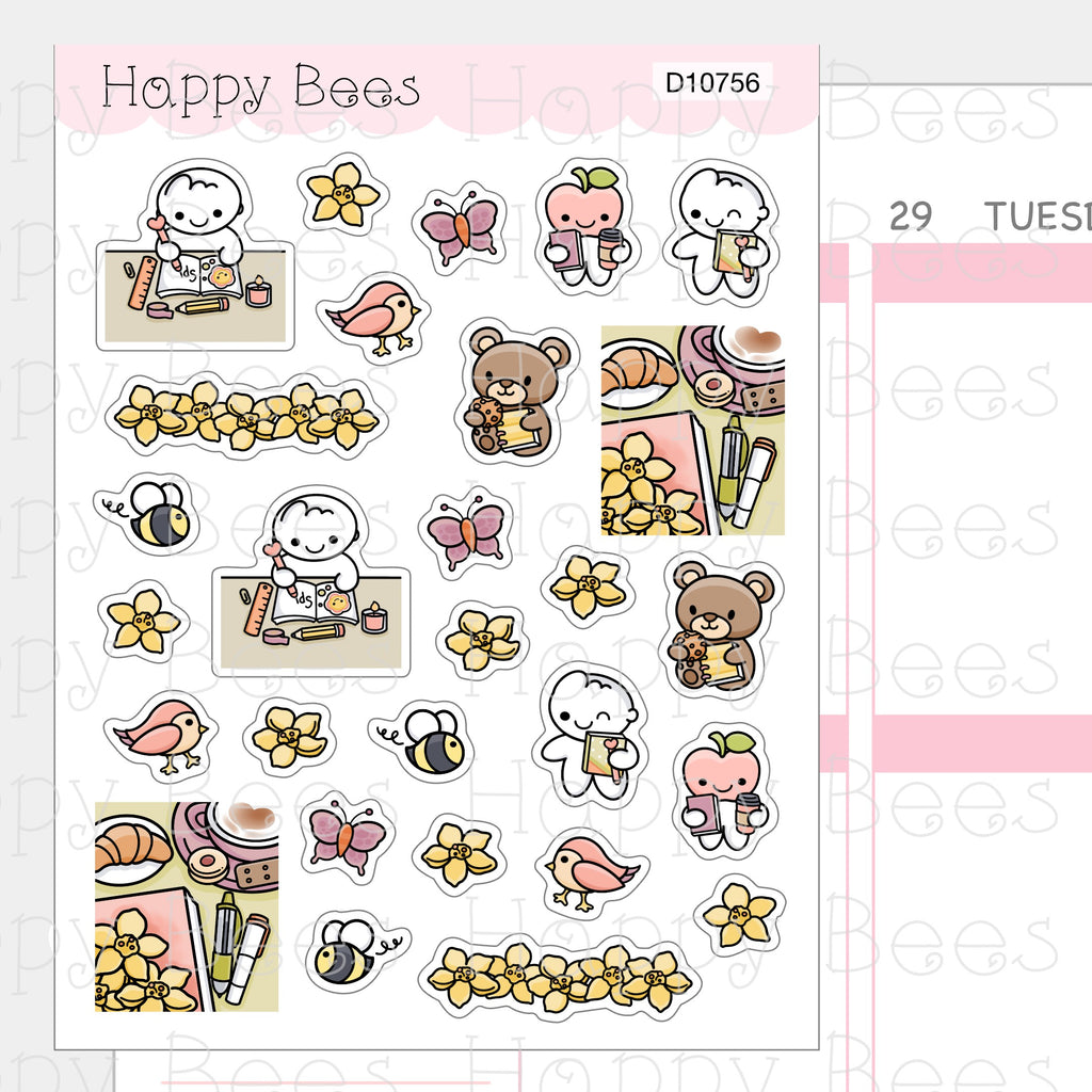 Spring Planning Deco Sheet - Cute Doodles Journal Planner Stickers D10756