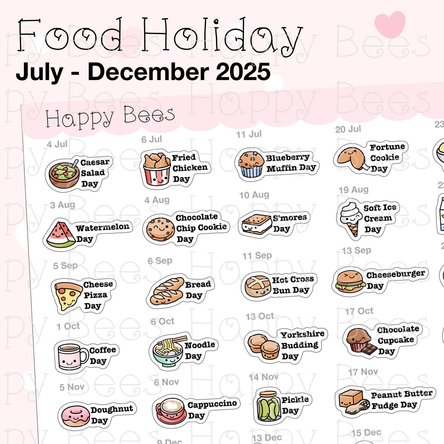 Food Holiday Doodles / July to December 2025 - Cute Festival Planner Stickers D10757