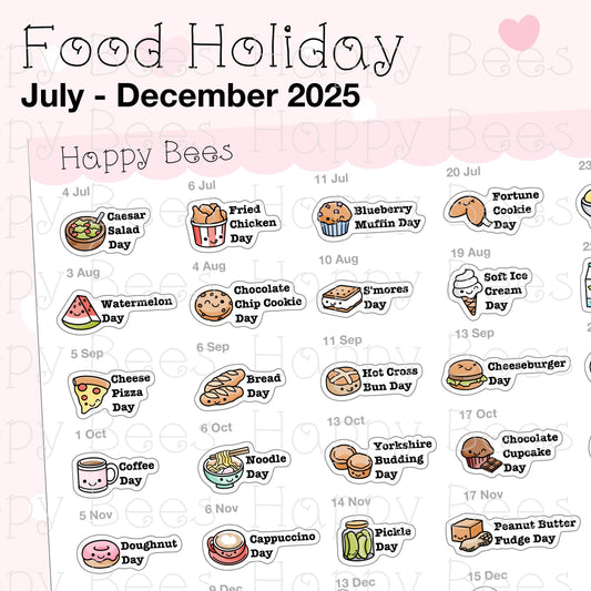 Food Holiday Doodles / July to December 2025 - Cute Festival Planner Stickers D10757
