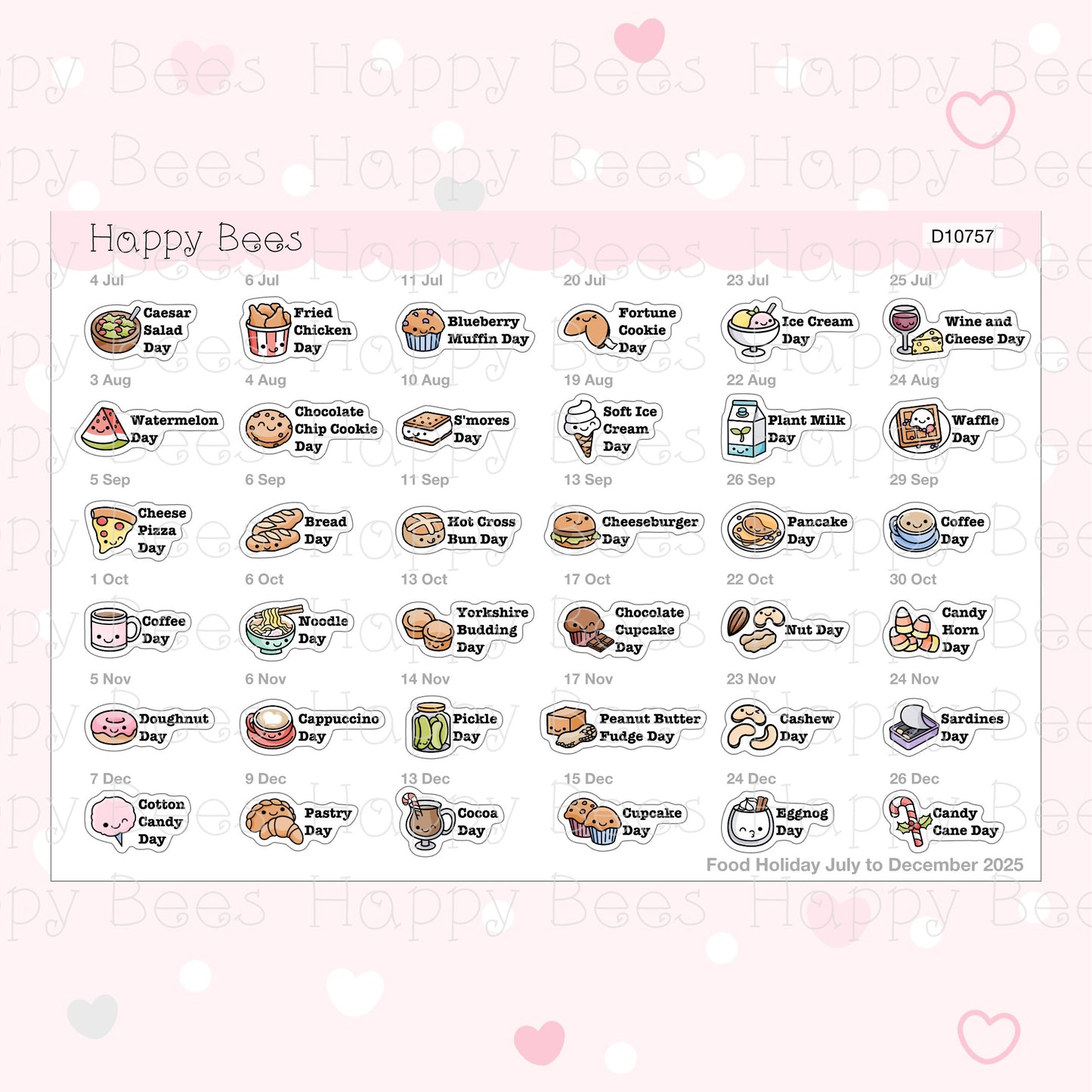 Food Holiday Doodles / July to December 2025 - Cute Festival Planner Stickers D10757