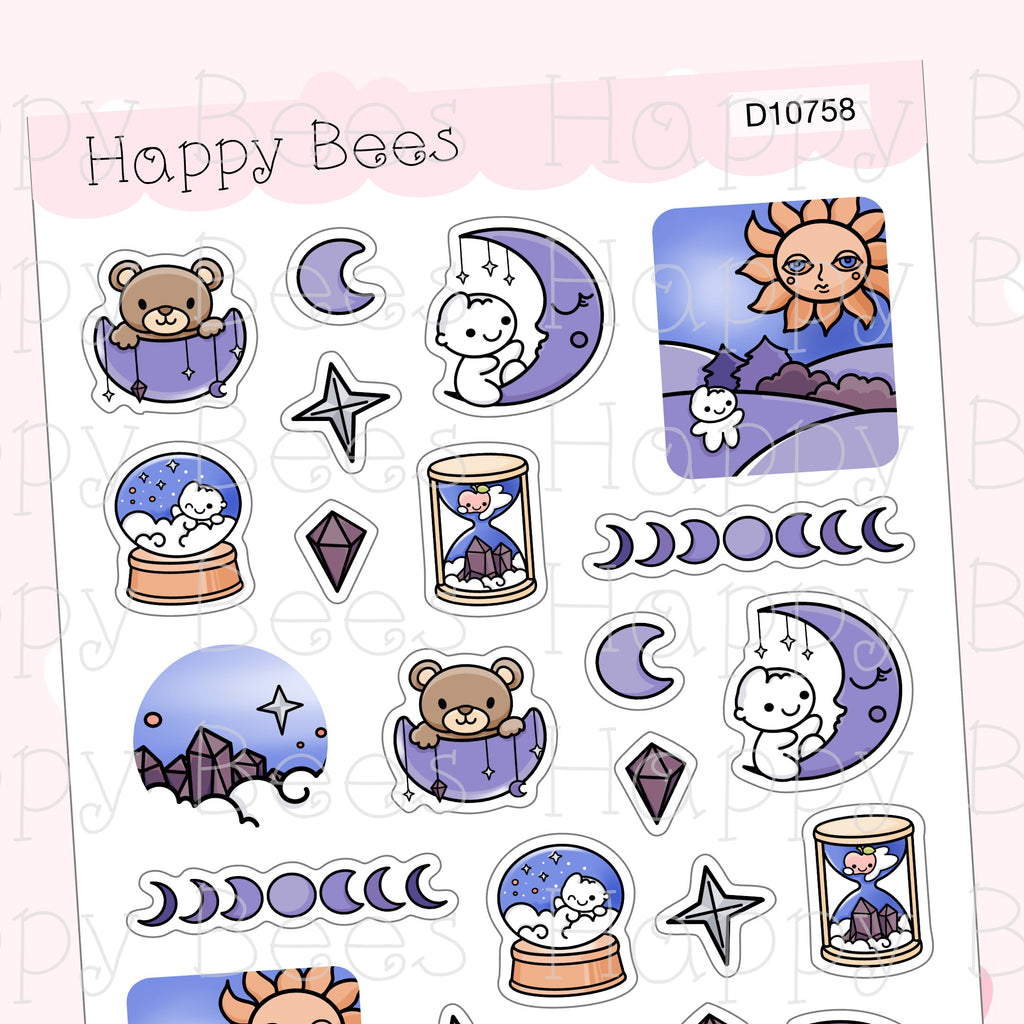 Celestial Deco Sheet - Cute Doodles Journal Planner Stickers D10758