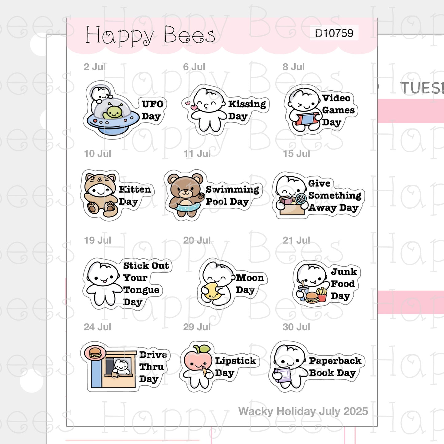 Wacky Holiday Doodles / July to December 2025 - Cute Journal Planner Stickers D10759-761