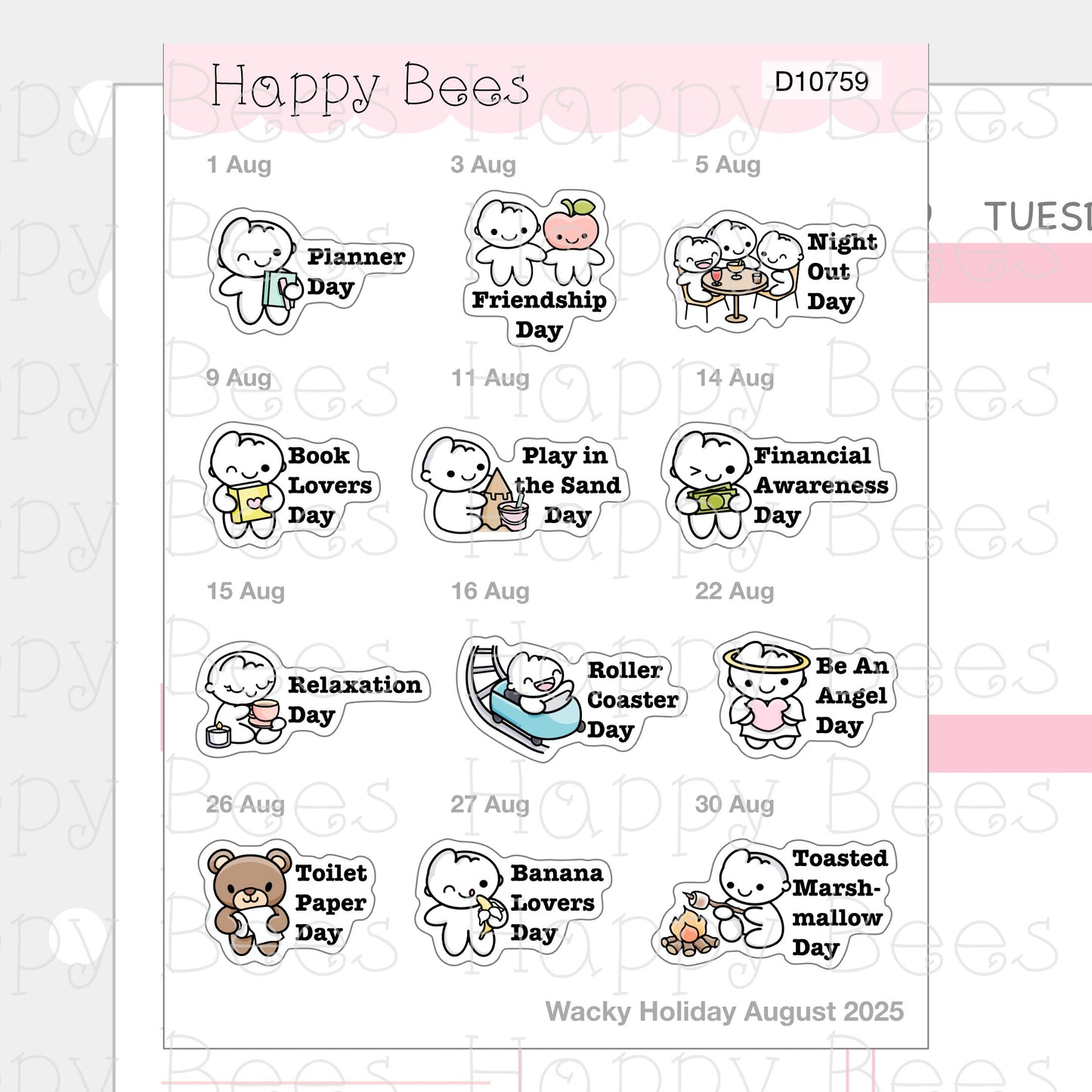 Wacky Holiday Doodles / July to December 2025 - Cute Journal Planner Stickers D10759-761