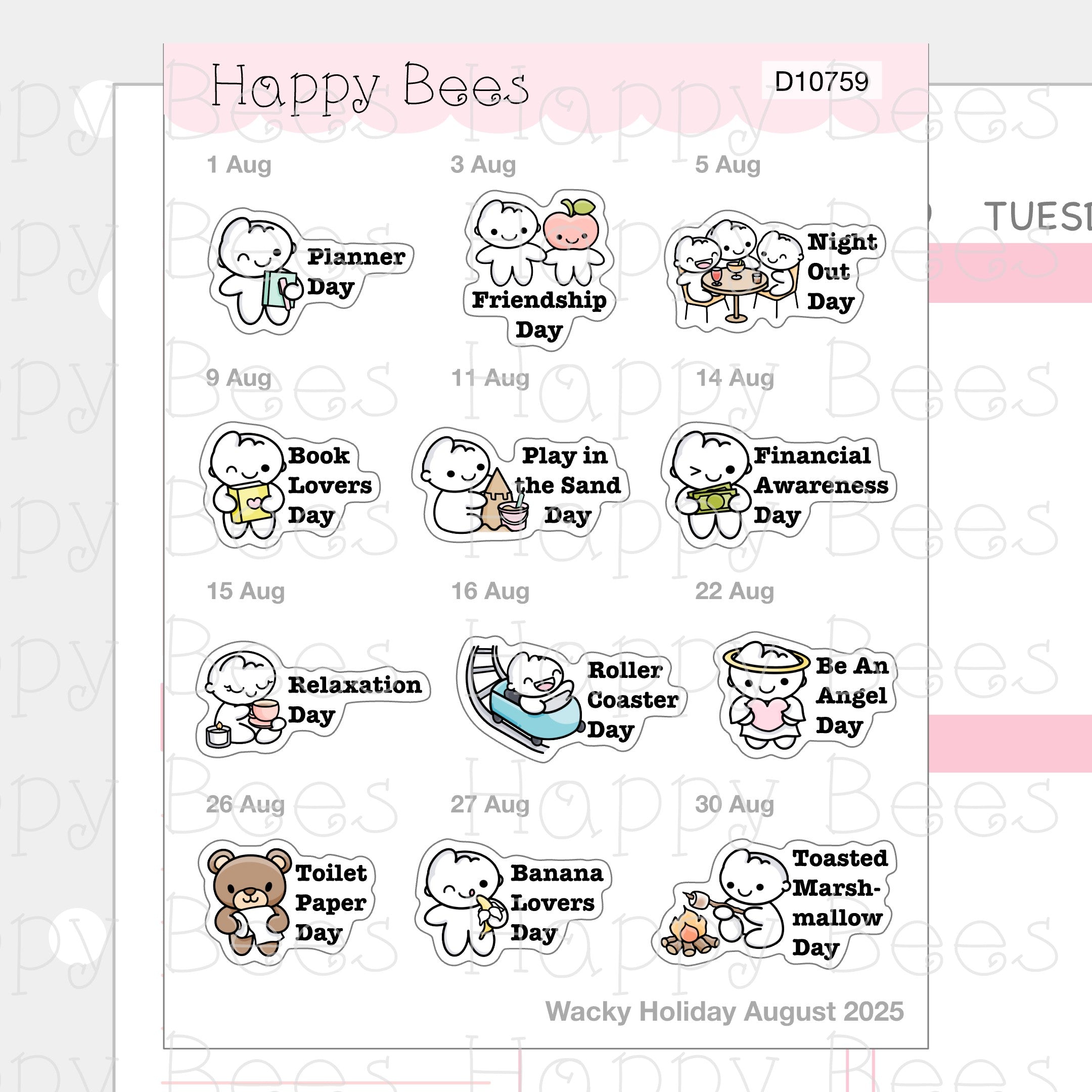 Wacky Holiday Doodles / July to December 2025 - Cute Journal Planner Stickers D10759-761