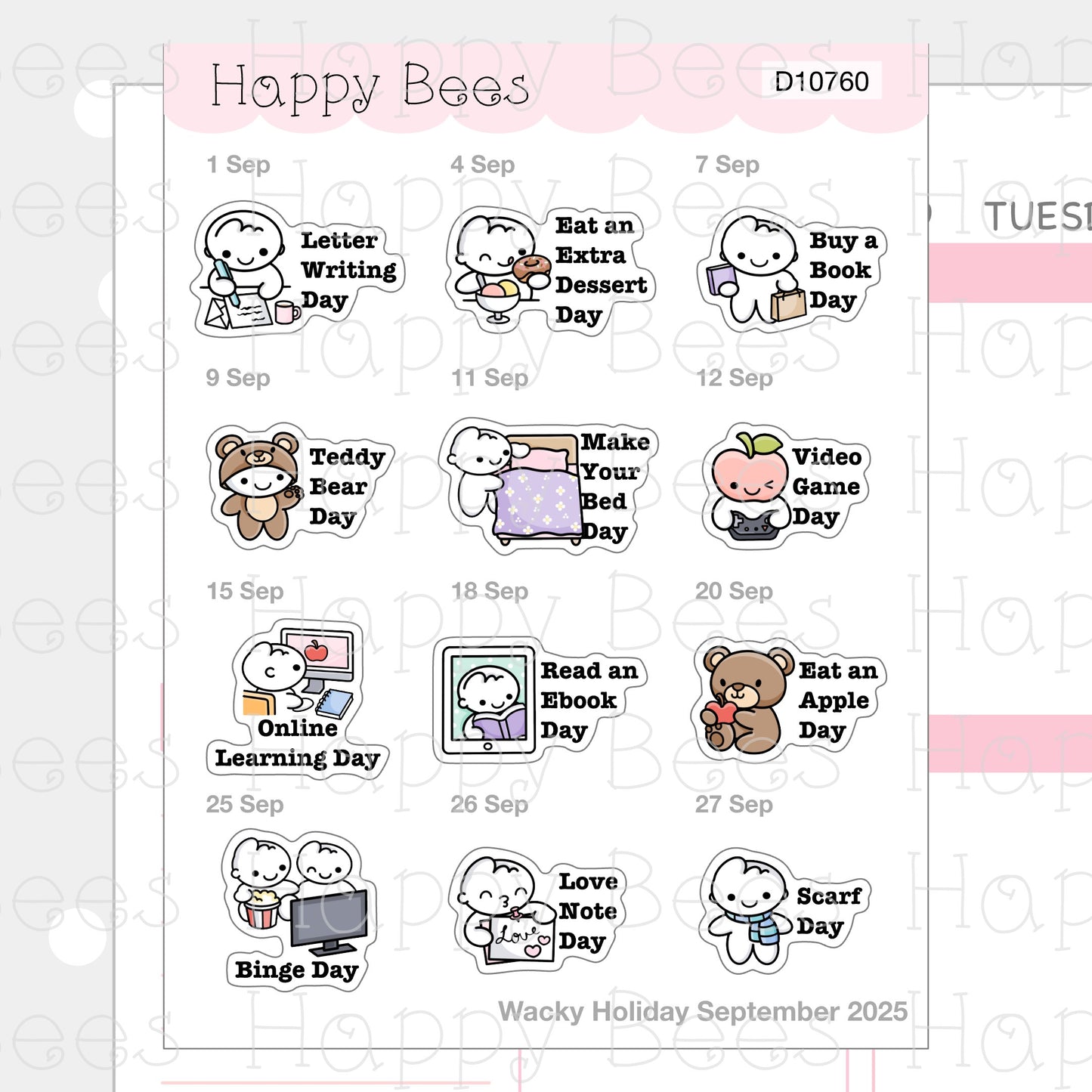 Wacky Holiday Doodles / July to December 2025 - Cute Journal Planner Stickers D10759-761