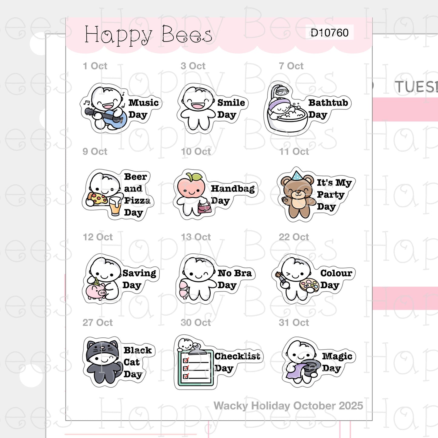 Wacky Holiday Doodles / July to December 2025 - Cute Journal Planner Stickers D10759-761