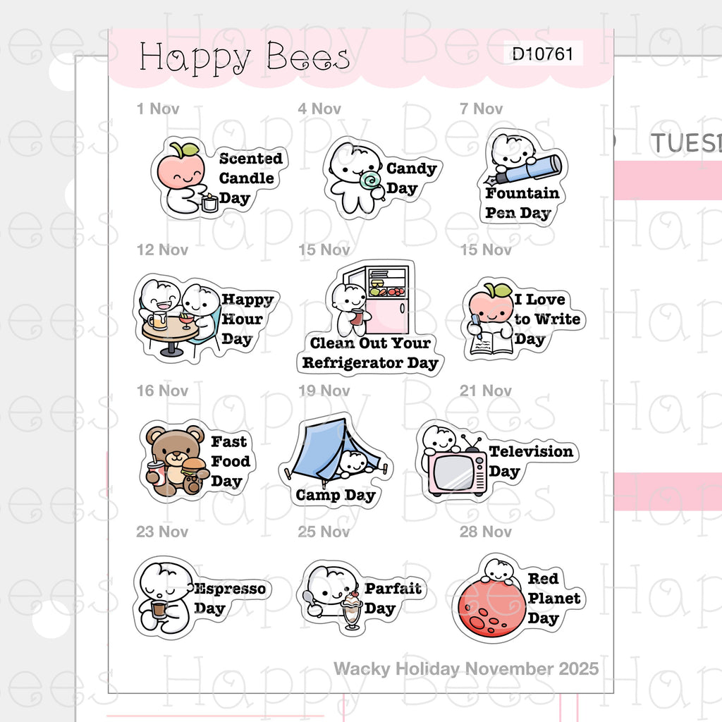 Wacky Holiday Doodles / July to December 2025 - Cute Journal Planner Stickers D10759-761