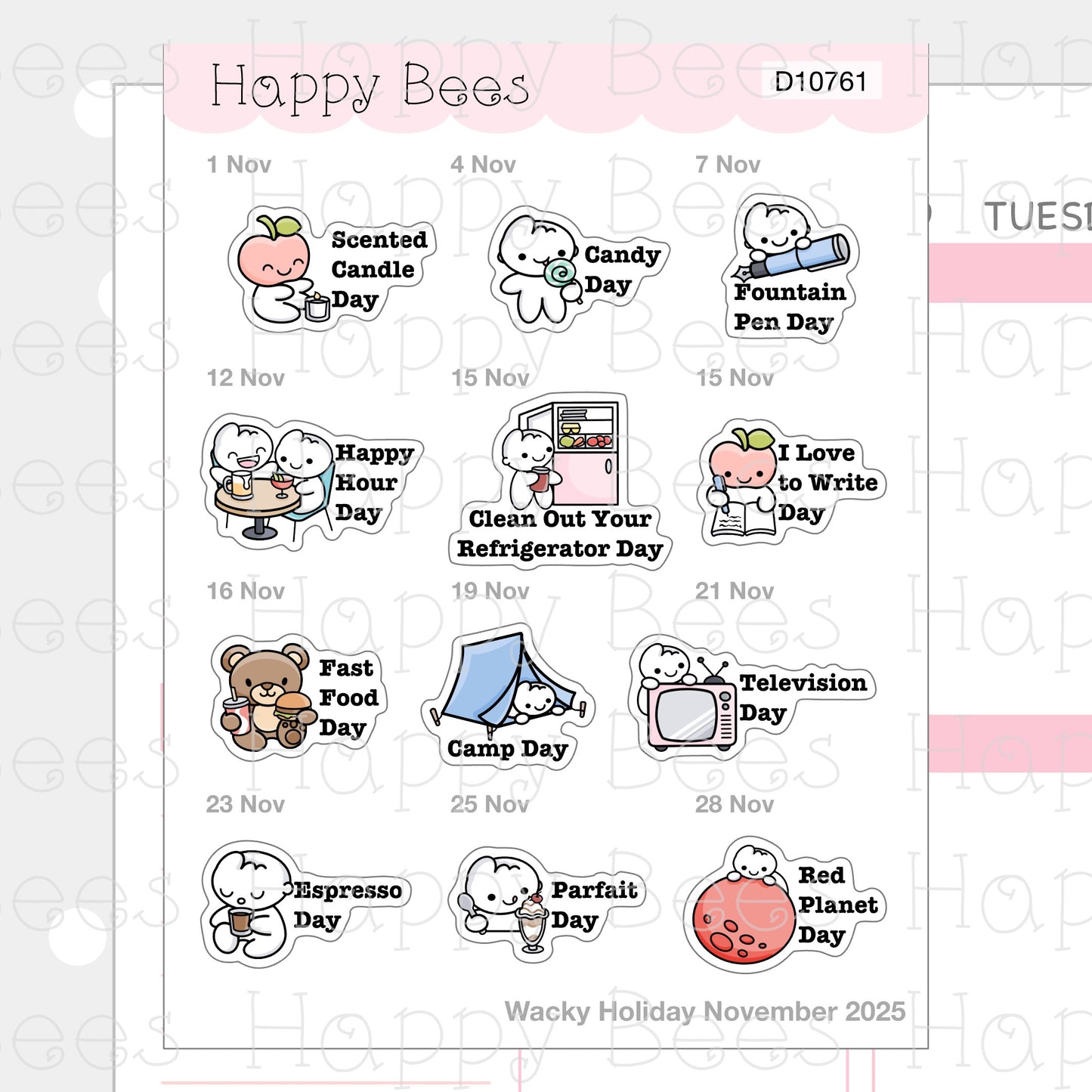 Wacky Holiday Doodles / July to December 2025 - Cute Journal Planner Stickers D10759-761