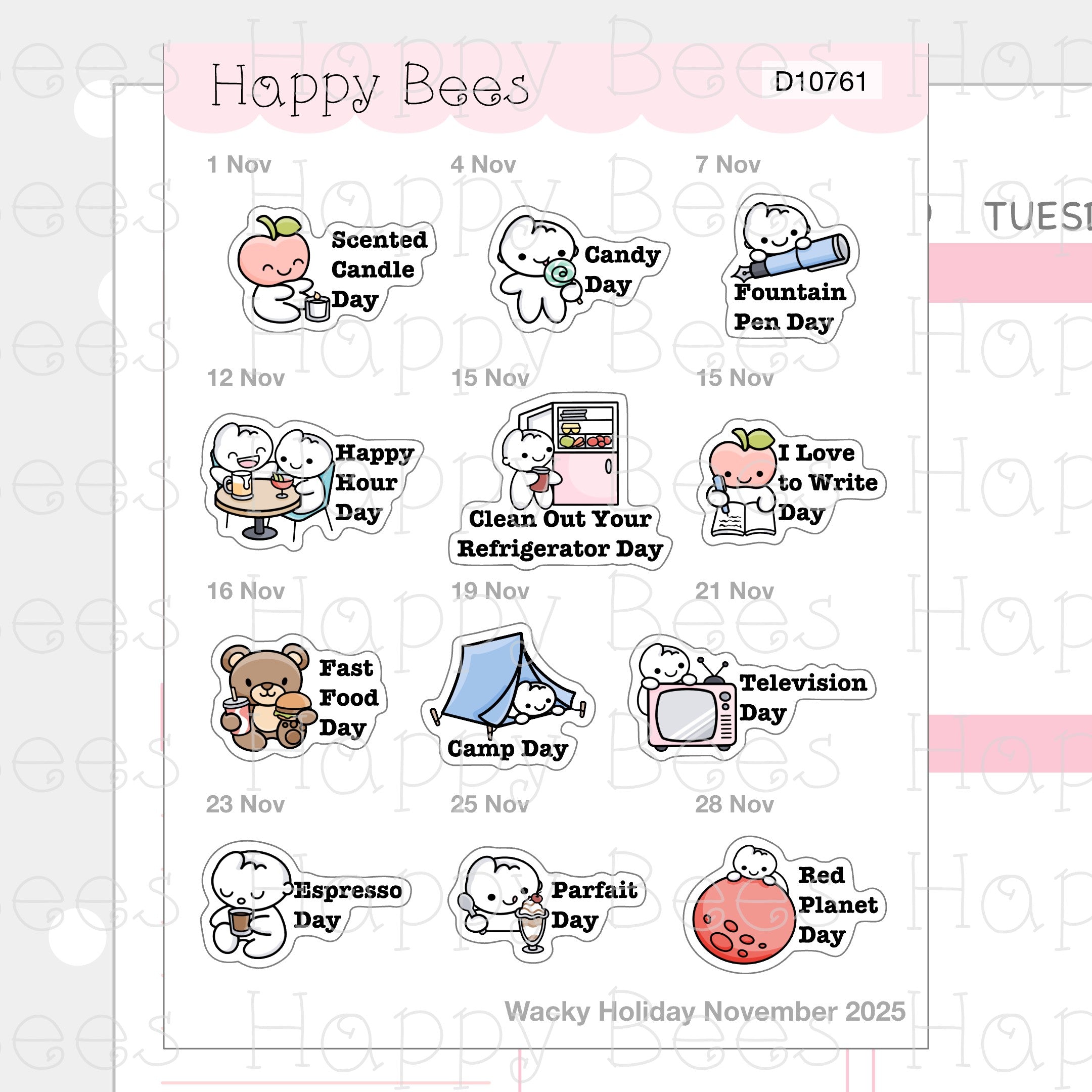 Wacky Holiday Doodles / July to December 2025 - Cute Journal Planner Stickers D10759-761