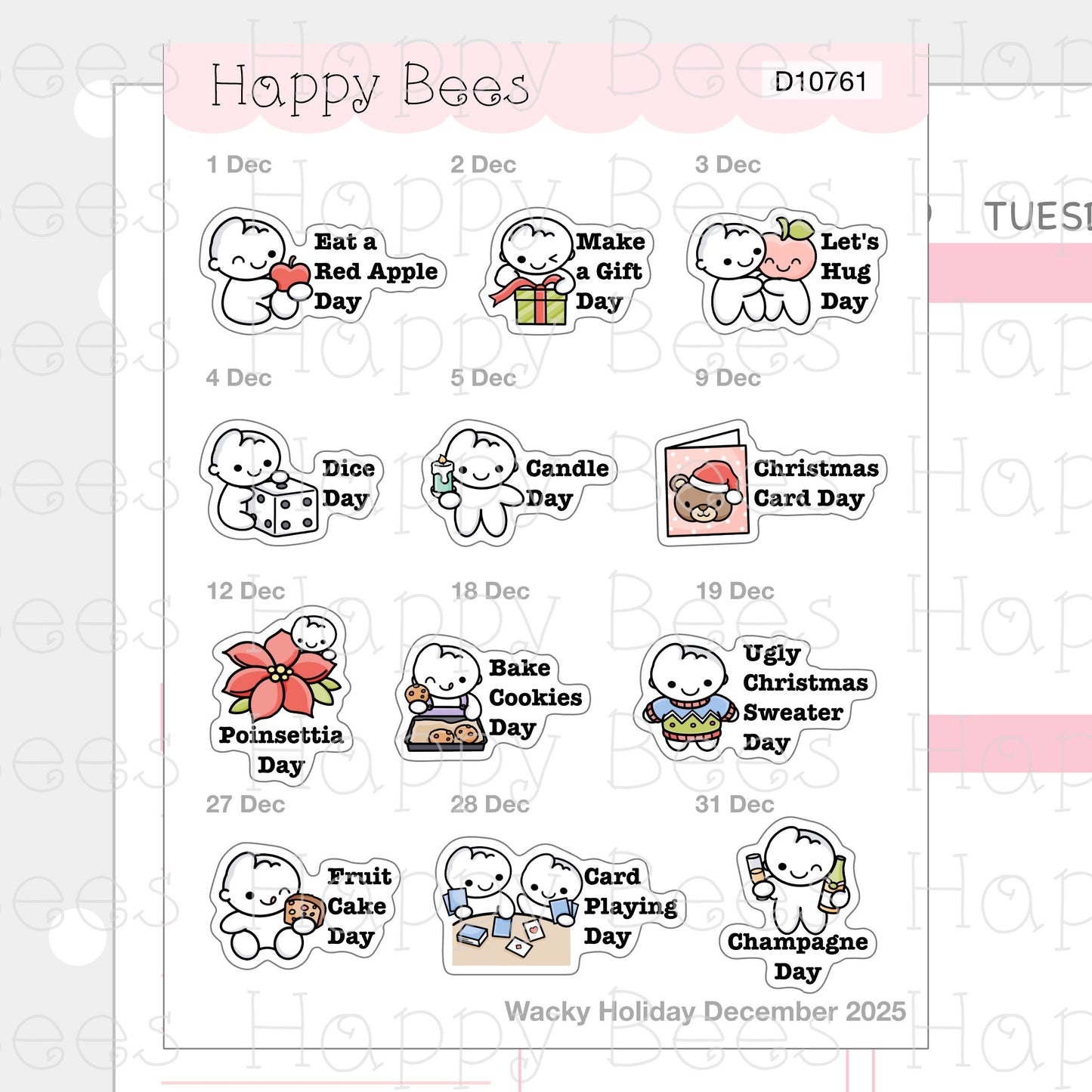 Wacky Holiday Doodles / July to December 2025 - Cute Journal Planner Stickers D10759-761