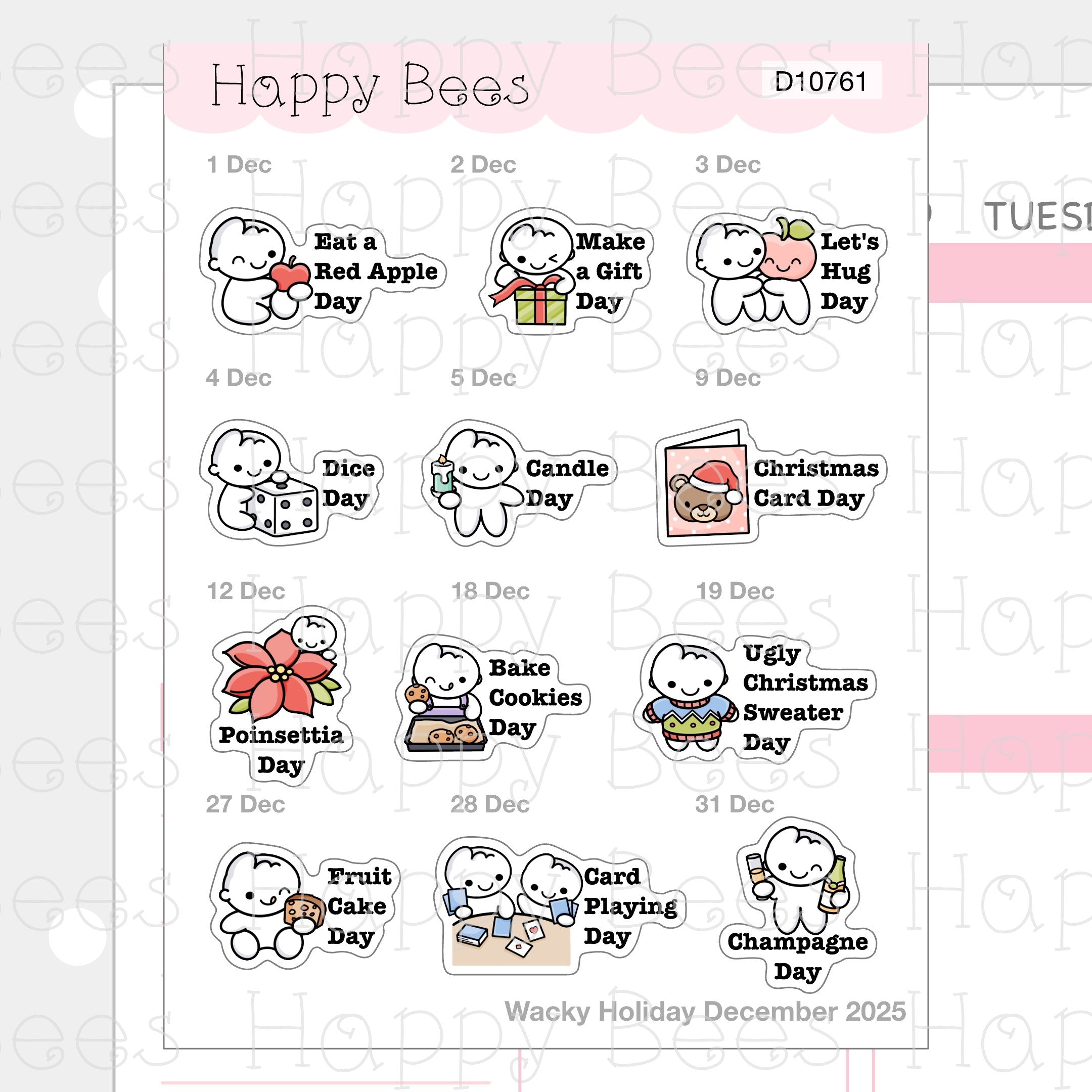 Wacky Holiday Doodles / July to December 2025 - Cute Journal Planner Stickers D10759-761