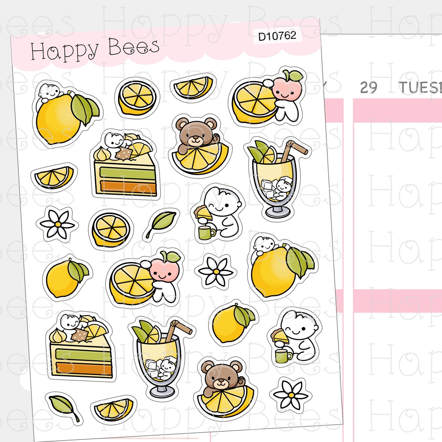 Lemon Deco Sheet - Cute Doodles Journal Planner Stickers D10762