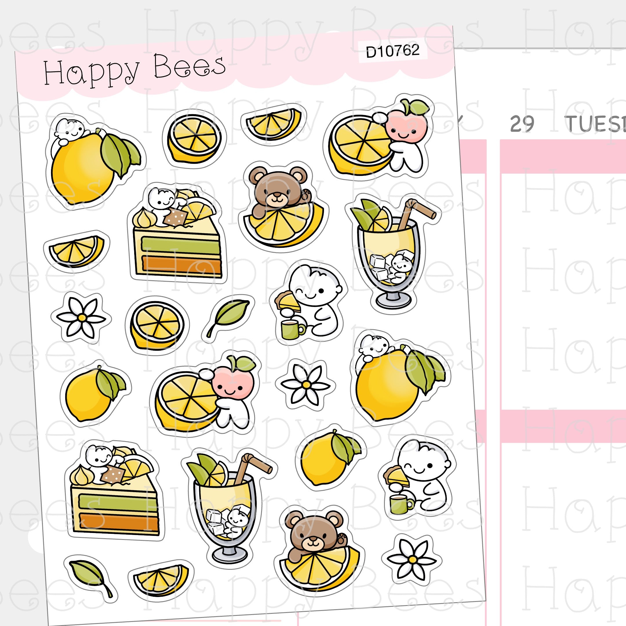 Lemon Deco Sheet - Cute Doodles Journal Planner Stickers D10762