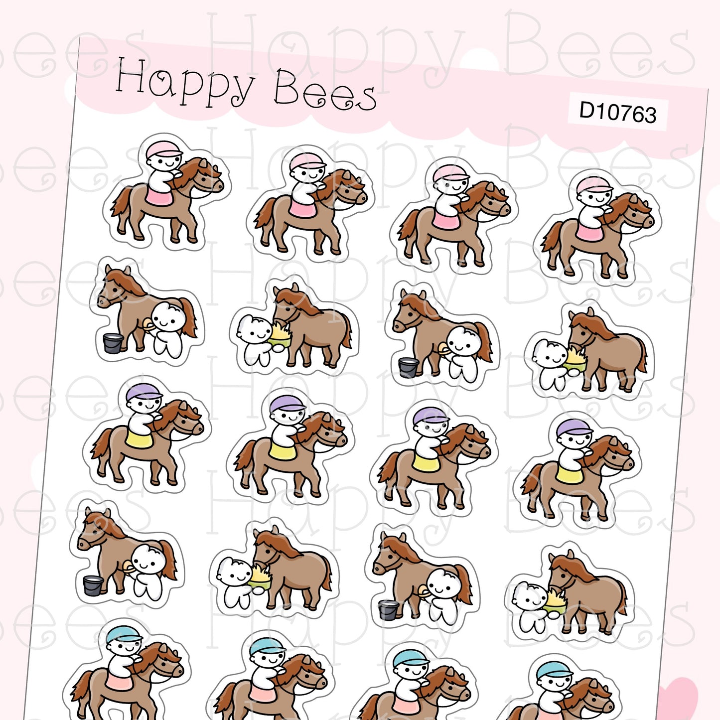 Horse Riding & Care Doodles - Cute Pet Food Planner Stickers D10763