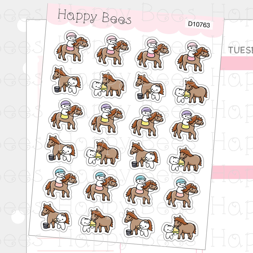 Horse Riding & Care Doodles - Cute Pet Food Planner Stickers D10763