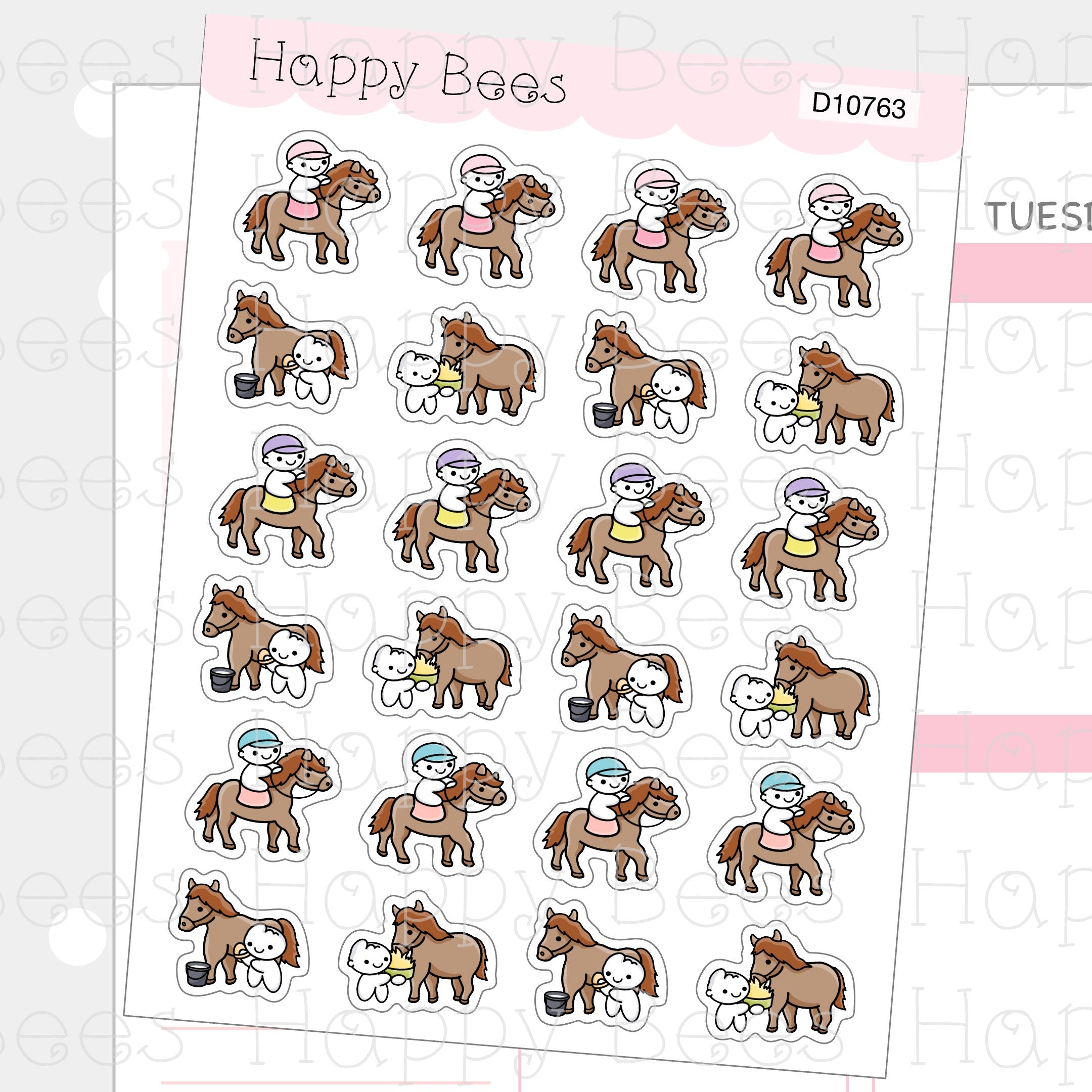Horse Riding & Care Doodles - Cute Pet Food Planner Stickers D10763