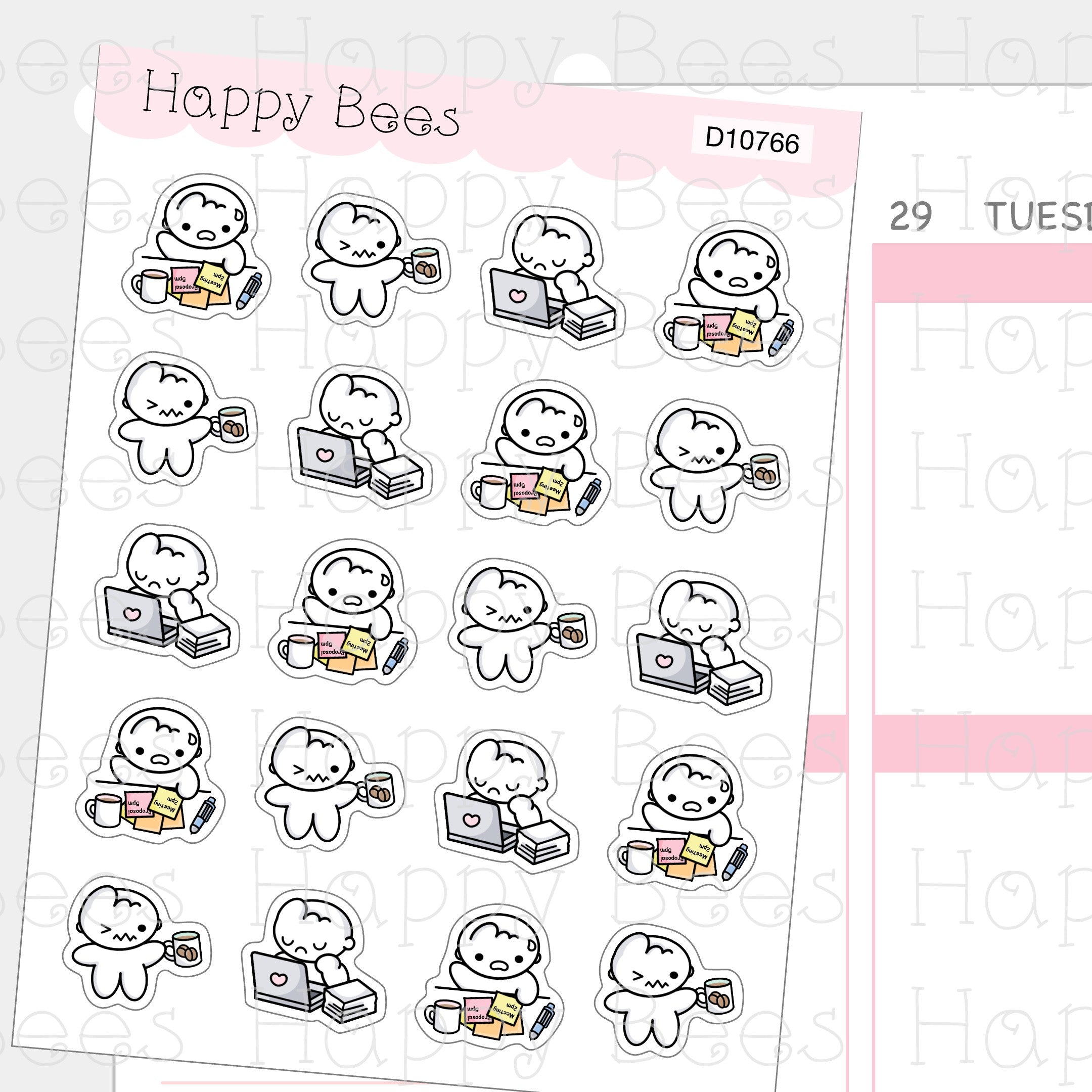 Monday Blues Doodles - Cute Self Care Hate Mondays Planner Stickers D10766
