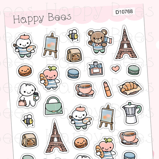 Paris Deco Sheet - Cute Doodles Journal Planner Stickers D10768