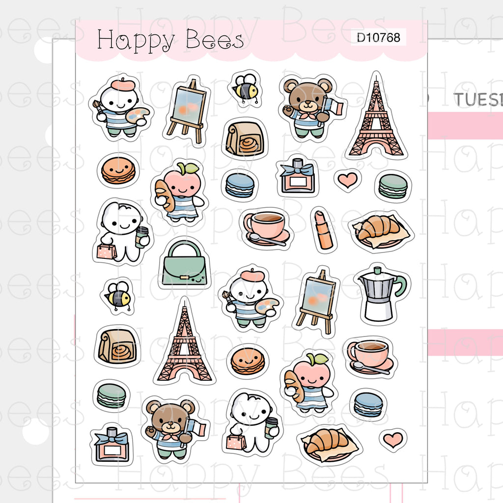 Paris Deco Sheet - Cute Doodles Journal Planner Stickers D10768