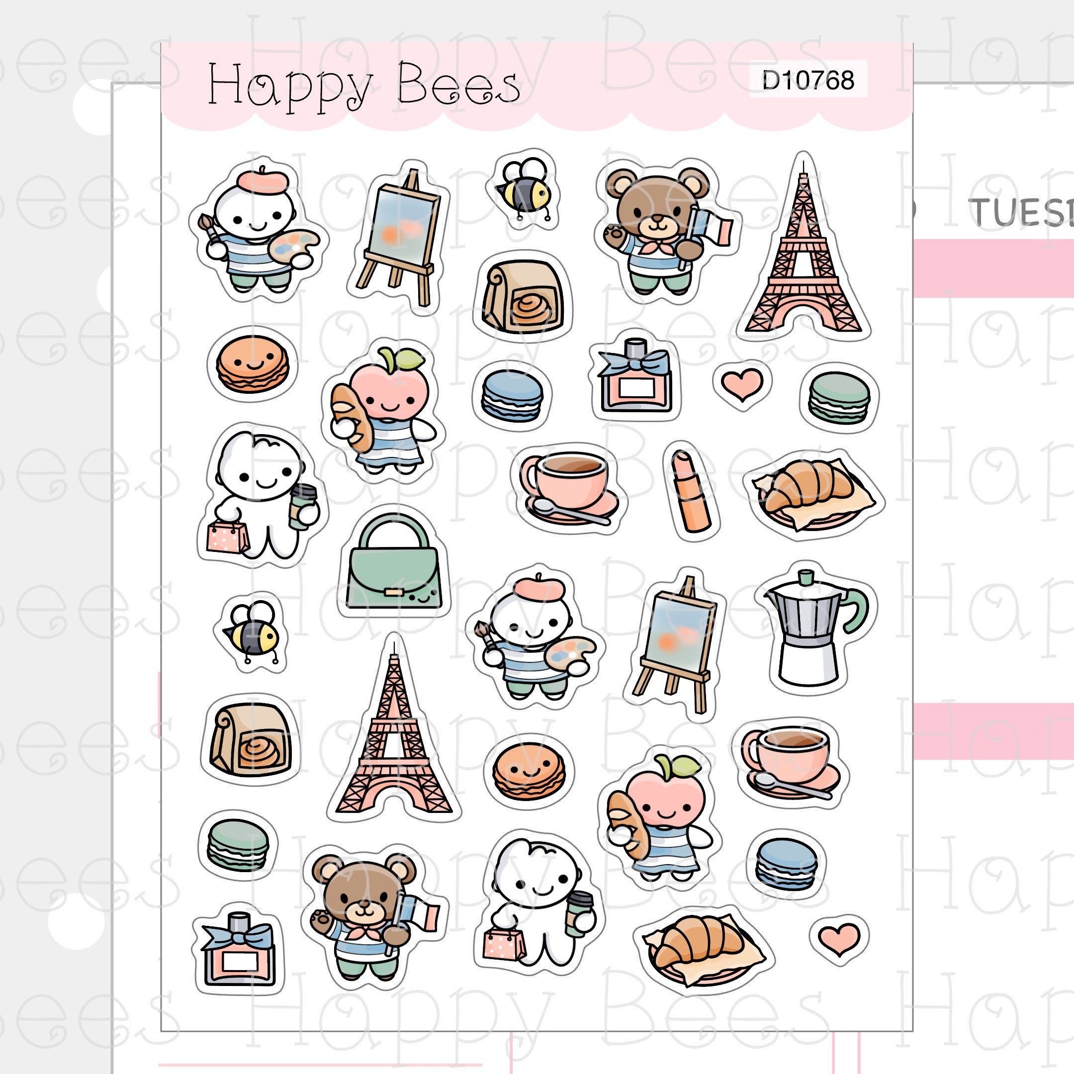 Paris Deco Sheet - Cute Doodles Journal Planner Stickers D10768