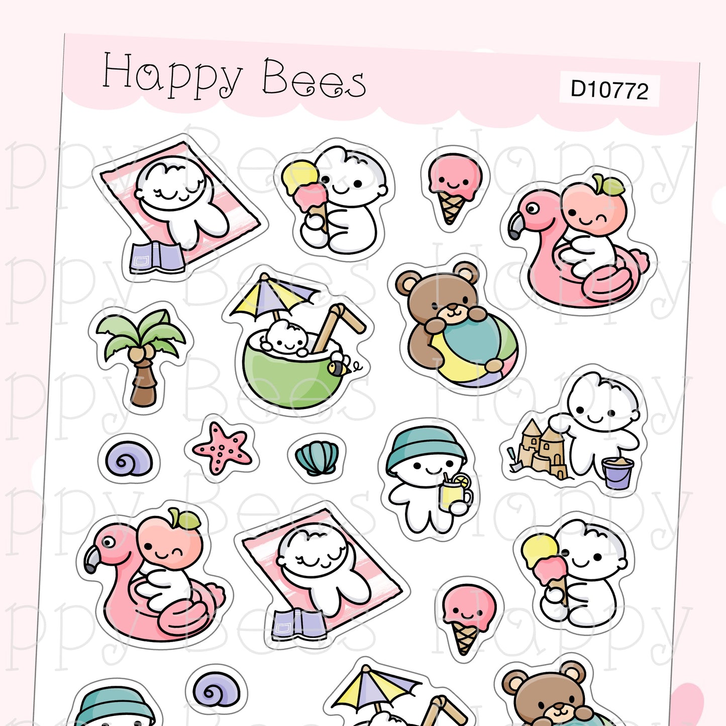 Beach Fun Deco Sheet - Cute Doodles Journal Planner Stickers D10772