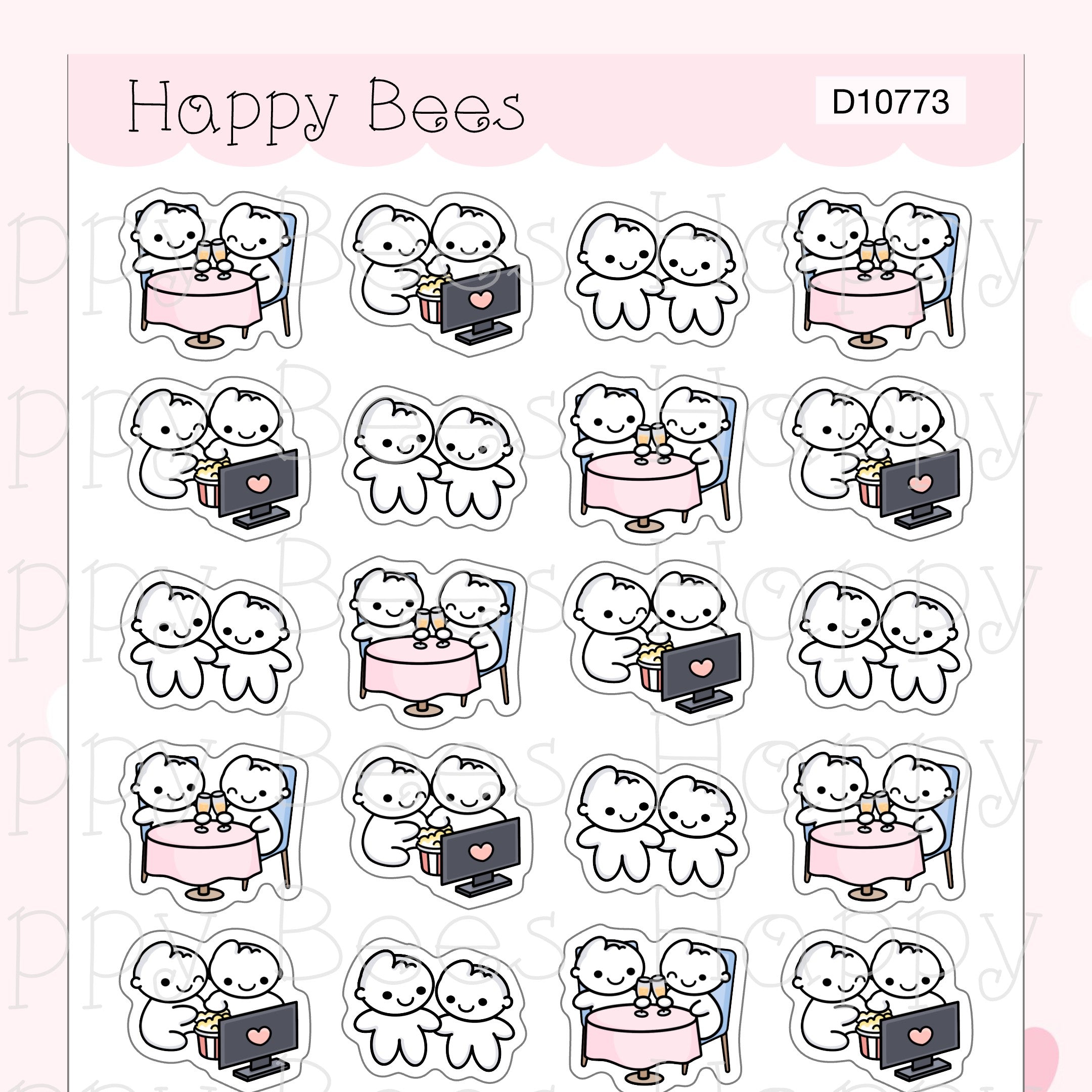 Date Night Doodles - Cute Deco Dating Planner Stickers D10773