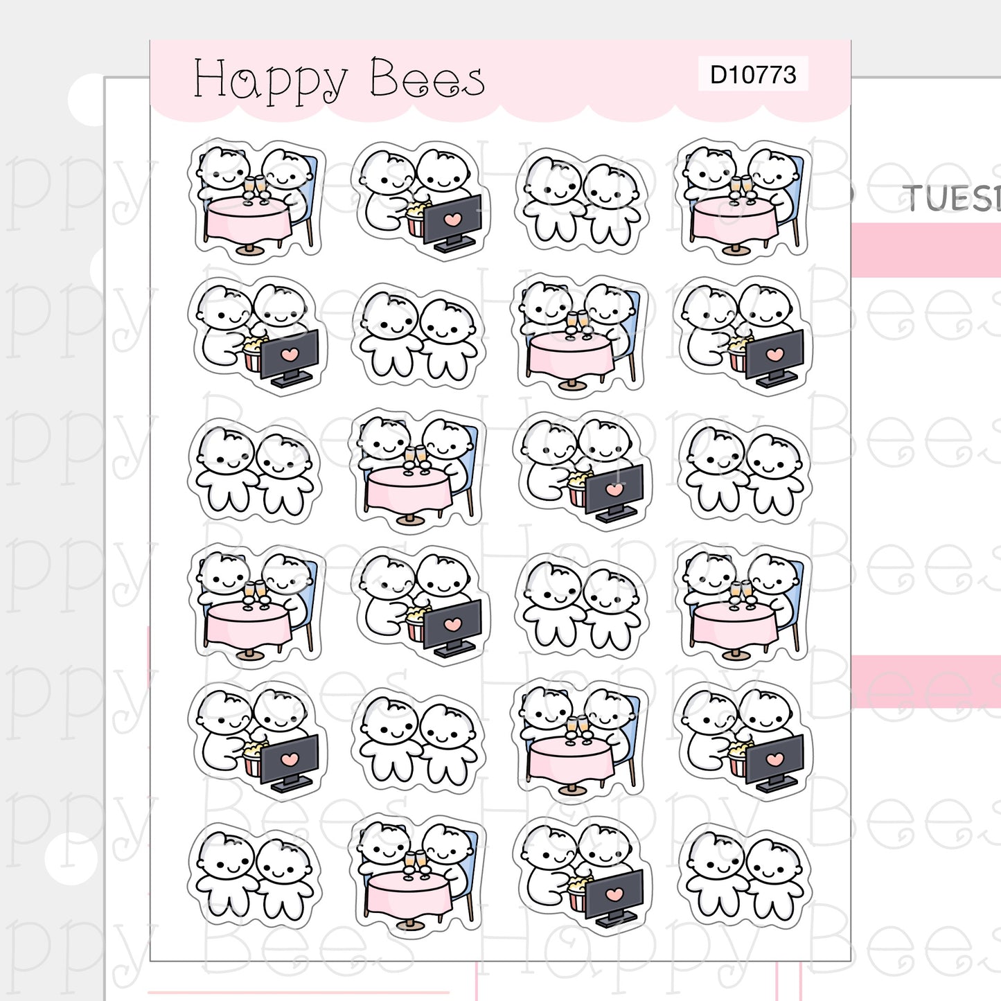 Date Night Doodles - Cute Deco Dating Planner Stickers D10773