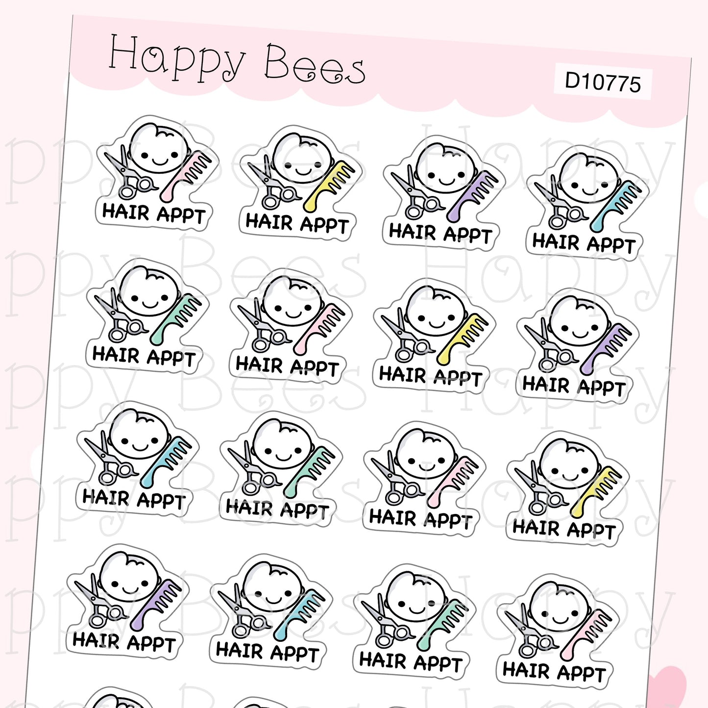 Hair Appointment Doodles - Cute Self Care Planner Stickers D10775