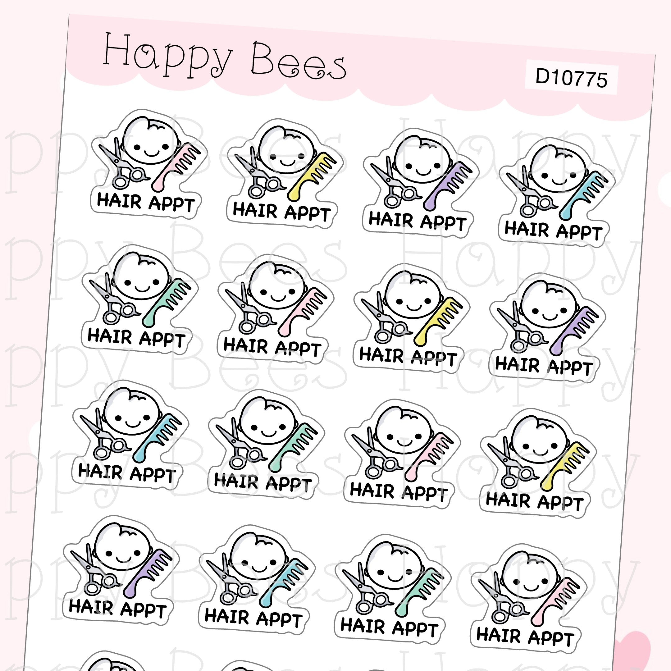 Hair Appointment Doodles - Cute Self Care Planner Stickers D10775