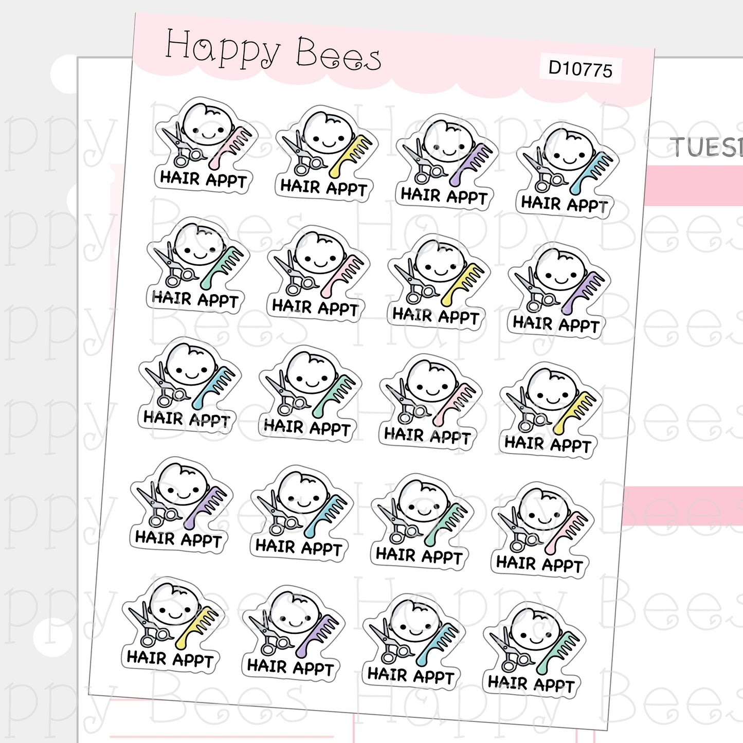 Hair Appointment Doodles - Cute Self Care Planner Stickers D10775