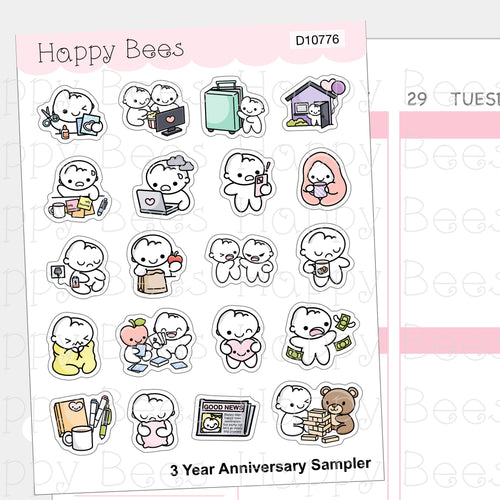 3 Year Anniversary Sampler - Cute Doodles Journal Planner Stickers D10776