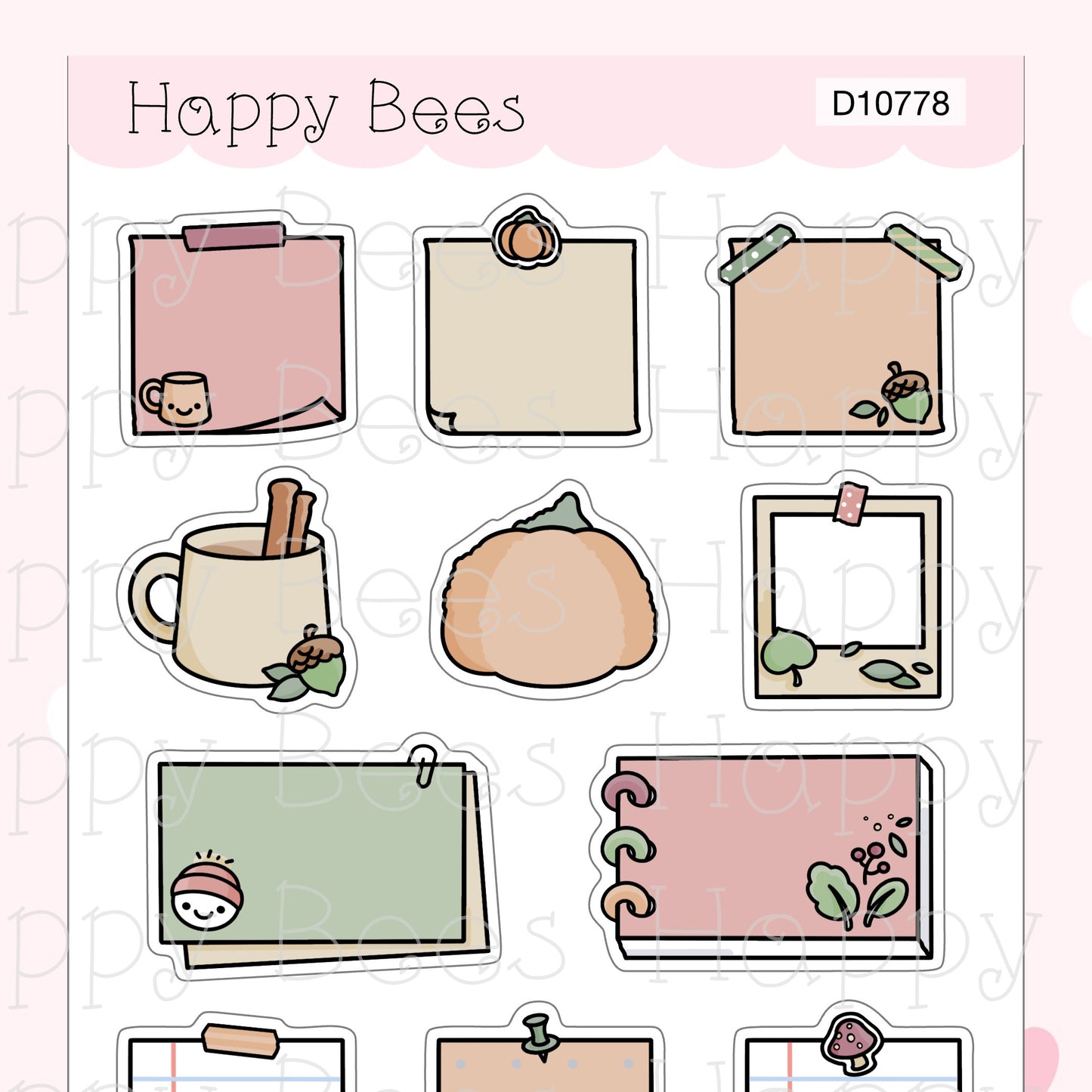 Autumn Sticky Notes & Memos - Cute Fall Notes Planner Stickers D10778