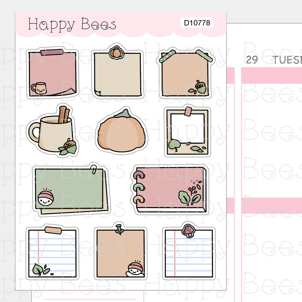 Autumn Sticky Notes & Memos - Cute Fall Notes Planner Stickers D10778