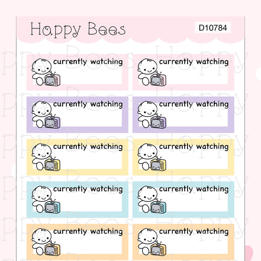 Currently Watching Boxes - Cute Doodles Vertical Planner Stickers D10784