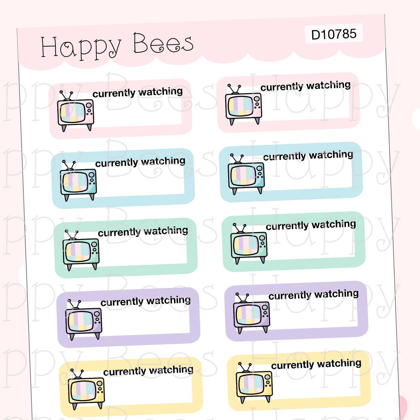 Currently Watching Boxes - Cute Doodles Hobonichi Cousin Planner Stickers D10785