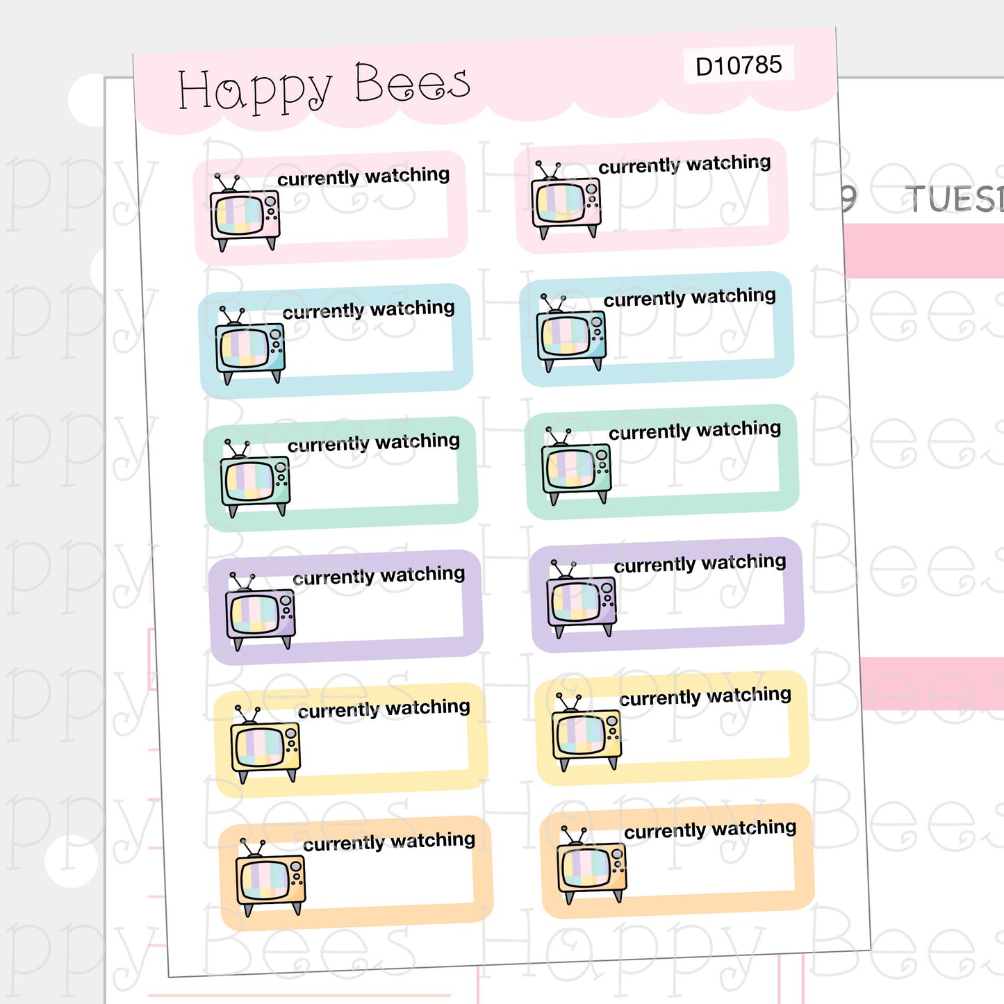 Currently Watching Boxes - Cute Doodles Hobonichi Cousin Planner Stickers D10785