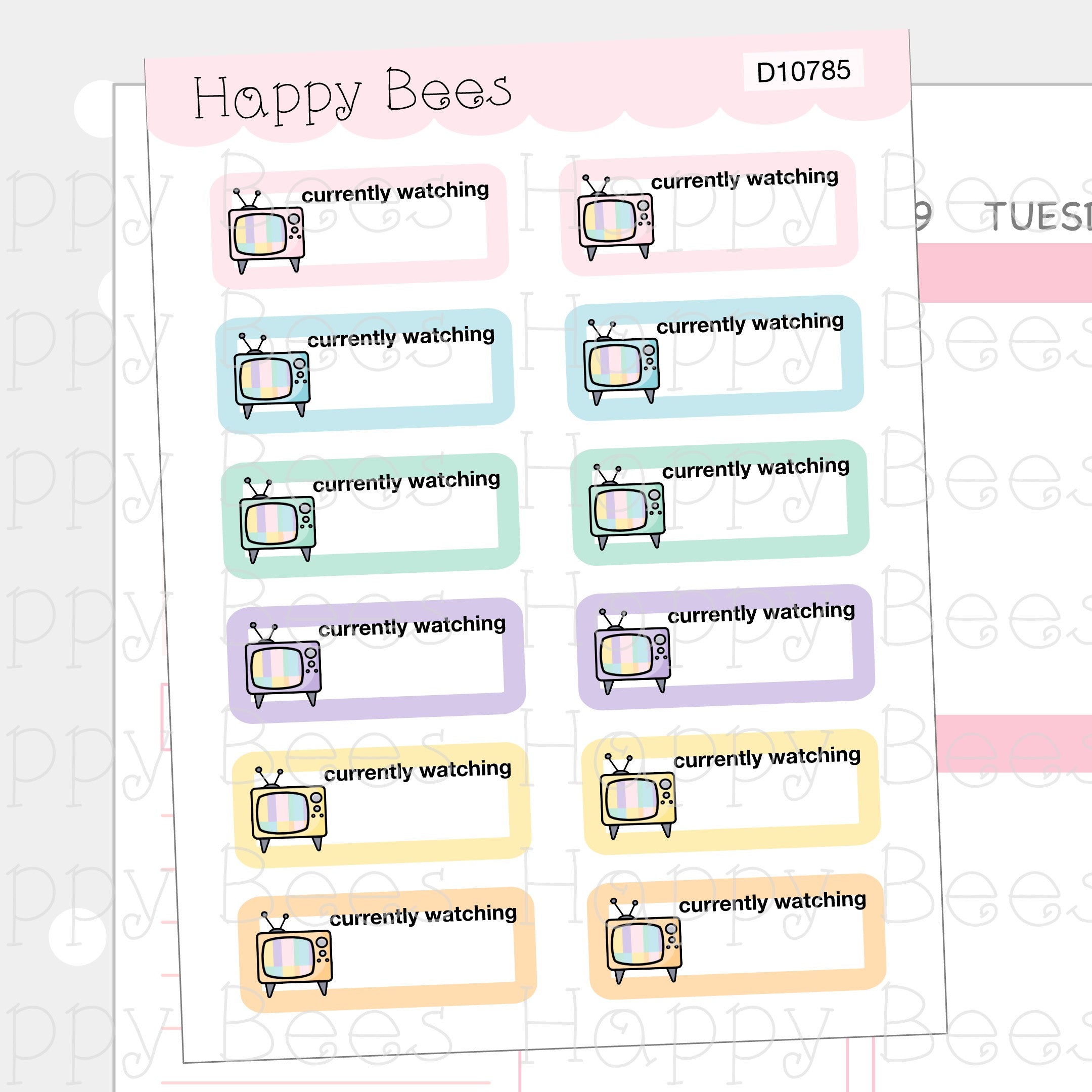 Currently Watching Boxes - Cute Doodles Hobonichi Cousin Planner Stickers D10785