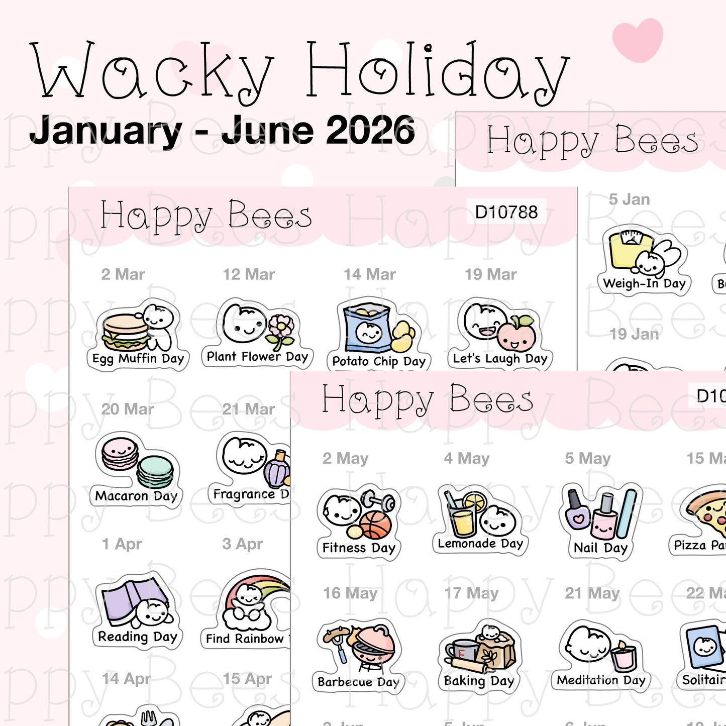 Wacky Holiday Doodles / January to June 2026 - Cute Journal Planner Stickers D10787-789