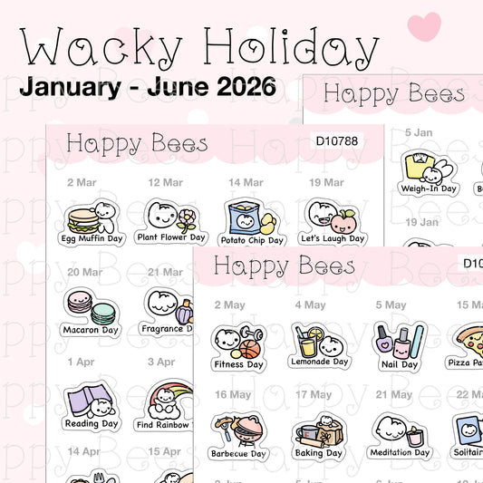 Wacky Holiday Doodles / January to June 2026 - Cute Journal Planner Stickers D10787-789